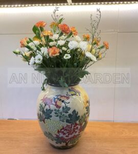 Bình Gốm Dáng Lu | Họa Tiết Cúc Hoa Hồ Điệp