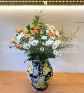 Bình Gốm Quả Trám | Họa Tiết Hoa Mai Vàng, Chim Điểu