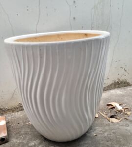 Chậu Sứ Cao Họa Tiết Gợn Sóng | Màu Trắng