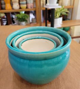 Bộ 3 Chậu Men Dáng Chum | Màu Xanh Ngọc